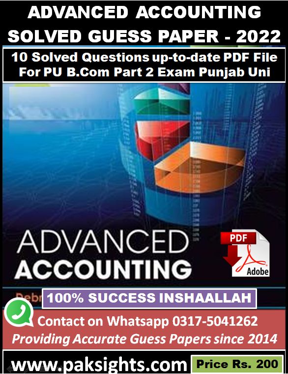 Advanced accounting guess papers 2022 solved b.com adc part 2 punjab university