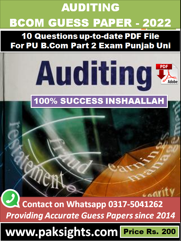 Auditing guess papers 2022 solved b.com adc part 2 punjab university