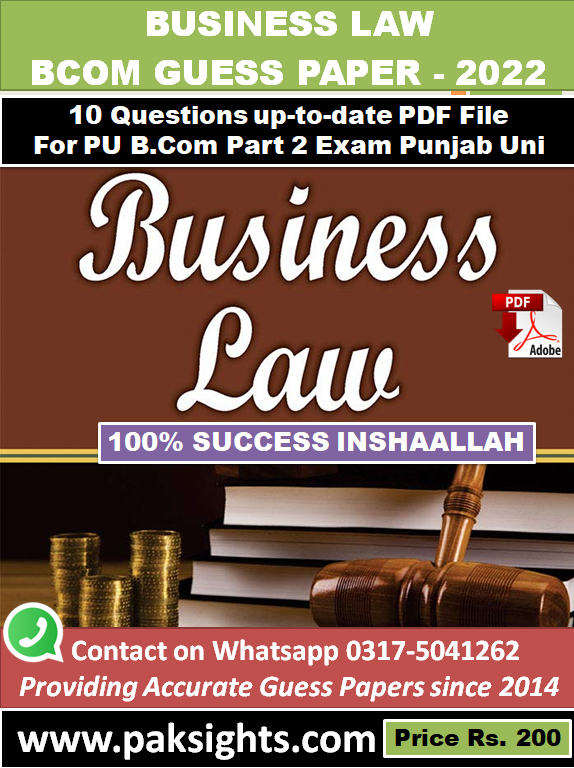 Business law guess papers 2022 solved b.com adc part 2 punjab university