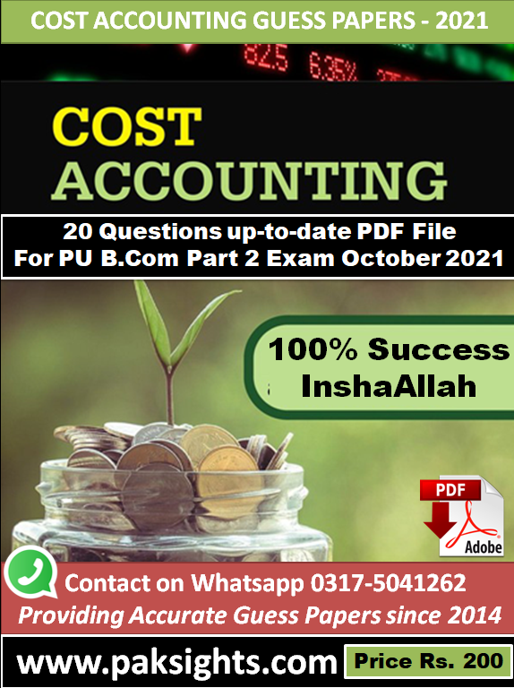 Cost Accounting B.Com part 2 Guess paper 2021
