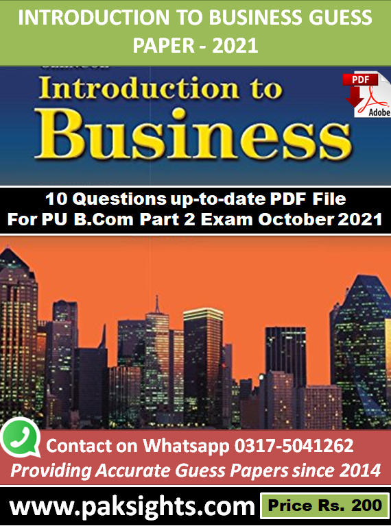 Introduction to business B.Com part 1 Guess paper 2021