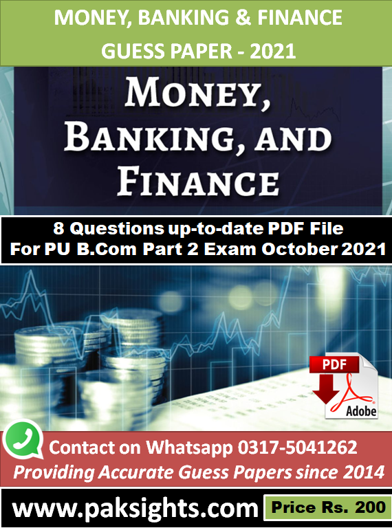 Money banking and finance mbf B.Com part 1 Guess paper 2021